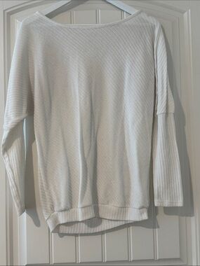 Women's White Ribbed Boatneck Sweater